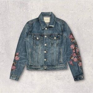 Lucky Brand Blue Denim Jacket with Pink Embroidery